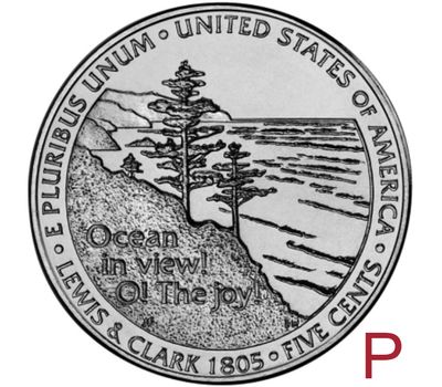  Монета 5 центов 2005 «200 лет экспедиции Льюиса и Кларка — Выход к океану» США P, фото 1 
