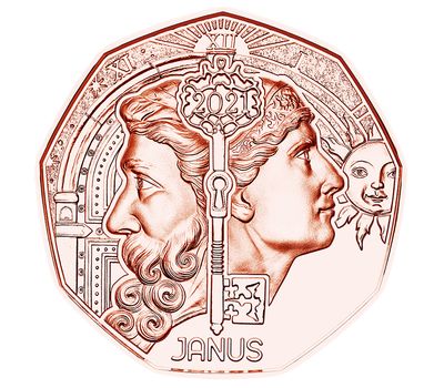  Монета 5 евро 2021 «Двуликий Янус» Австрия, фото 1 