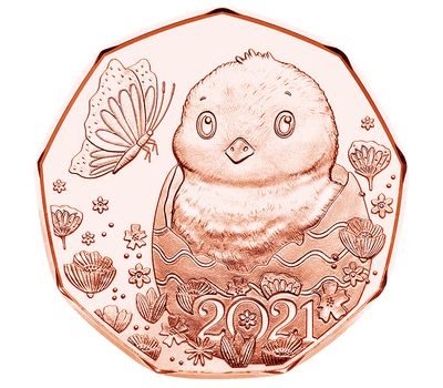  Монета 5 евро 2021 «Пасхальный цыпленок» Австрия, фото 1 