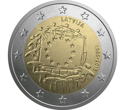  Монета 2 евро 2015 «30-летие флага Евросоюза» Латвия, фото 1 
