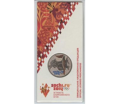  Цветная монета 25 рублей 2014 «Олимпиада в Сочи — Факел, эстафета Олимпийского огня» в блистере, фото 1 