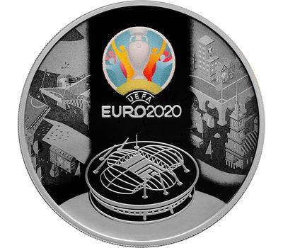  Серебряная монета 3 рубля 2021 «Чемпионат Европы по футболу 2020 года (UEFA EURO 2020)», фото 1 