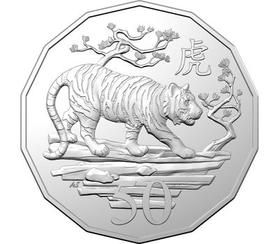  Монета 50 центов 2022 «Год Тигра» Австралия (в буклете), фото 1 