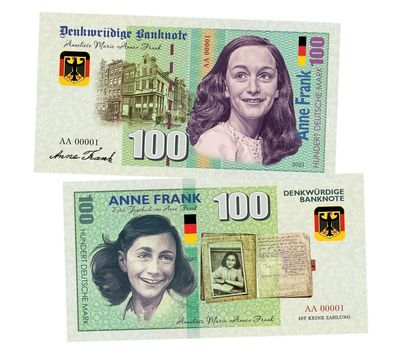  Сувенирная банкнота 100 марок «Анна Франк», фото 1 