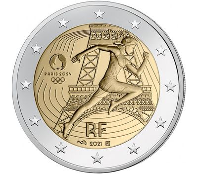  Монета 2 евро 2021 «Летние Олимпийские игры 2024 в Париже» Франция (в коинкарте), фото 1 