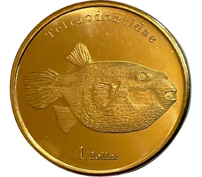  Монета 1 доллар 2021 «Рыба Иглобрюх» Остров Муреа, фото 1 
