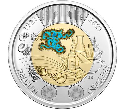  Монета 2 доллара 2021 «Открытие инсулина» Канада (цветная), фото 1 