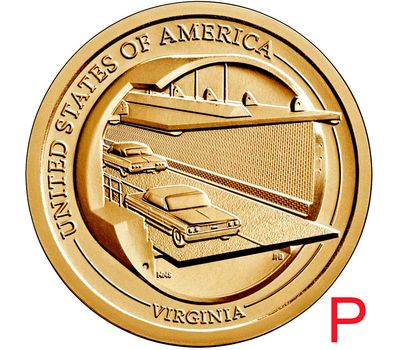  Монета 1 доллар 2021 «Мост через Чесапикский залив. Вирджиния» P (Американские инновации), фото 1 