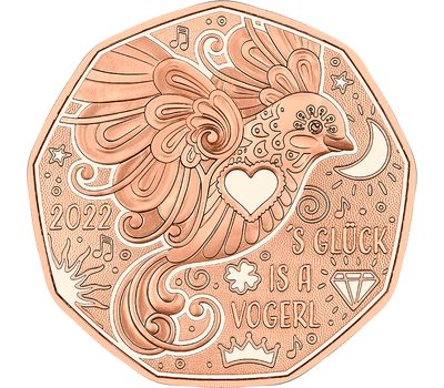  Монета 5 евро 2022 «Птица счастья» Австрия, фото 1 