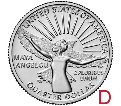  Монета 25 центов 2022 «Майя Энджелоу» (Выдающиеся женщины США) D, фото 1 