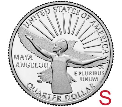  Монета 25 центов 2022 «Майя Энджелоу» (Выдающиеся женщины США) S, фото 1 