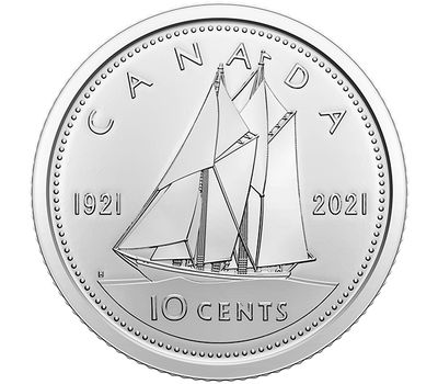  Монета 10 центов 2021 «100 лет шхуне «Синеносая» Канада (регулярный чекан), фото 1 