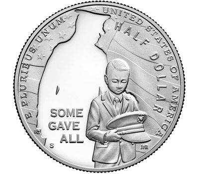  Монета 50 центов 2022 «Национальный зал славы «Пурпурное сердце» США, фото 2 