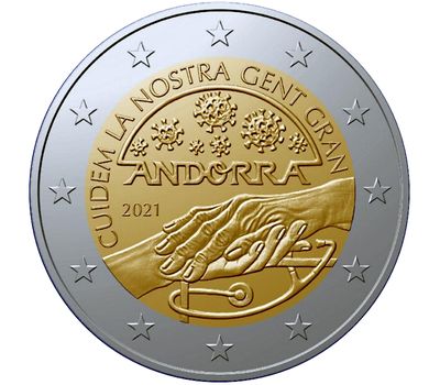  Монета 2 евро 2021 «Мы заботимся о наших пожилых людях» Андорра, фото 1 