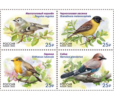  4 почтовые марки «Фауна России. Певчие птицы» 2022, фото 1 