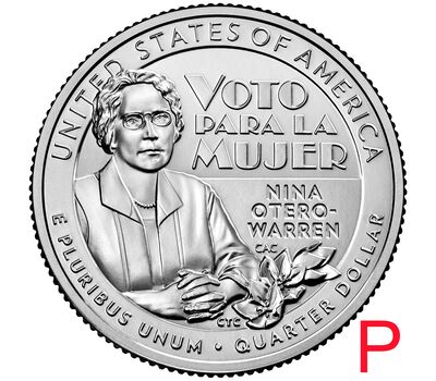  Монета 25 центов 2022 «Нина Отеро-Уоррен» (Выдающиеся женщины США) P, фото 1 