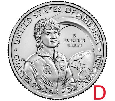  Монета 25 центов 2022 «Доктор Салли Райд» (Выдающиеся женщины США) D, фото 1 