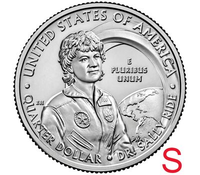  Монета 25 центов 2022 «Доктор Салли Райд» (Выдающиеся женщины США) S, фото 1 