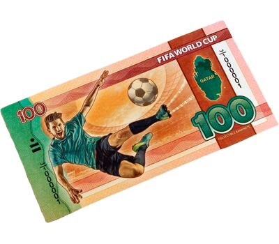  Сувенирная банкнота 100 риалов «Чемпионат мира по футболу FIFA 2022» Катар, фото 1 