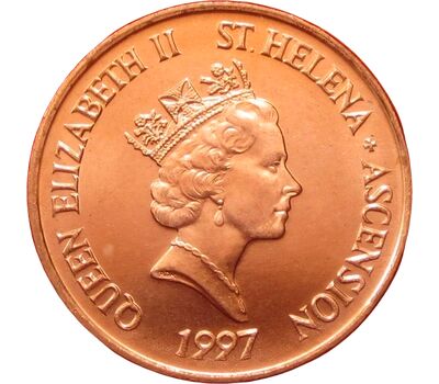  Монета 1 пенни 1997 «Тунец» Острова Святой Елены и Вознесения, фото 2 