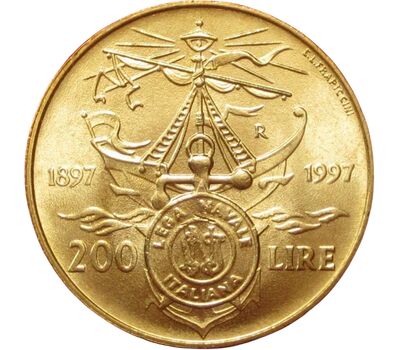  Монета 200 лир 1997 «Итальянская военно-морская лига» Италия, фото 1 