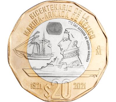  Монета 20 песо 2022 «200-летие ВМФ» Мексика, фото 1 