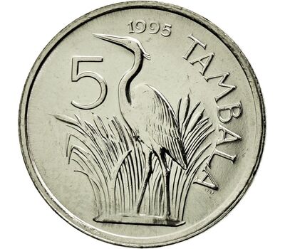  Монета 5 тамбала 1995 «Цапля» Малави, фото 1 