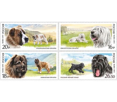  4 почтовые марки «Фауна России. Служебные породы собак» 2015, фото 1 