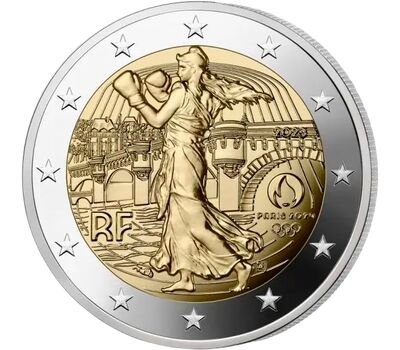  Монета 2 евро 2023 «Олимпийские игры 2024 года в Париже» Франция (синяя коинкарта), фото 2 