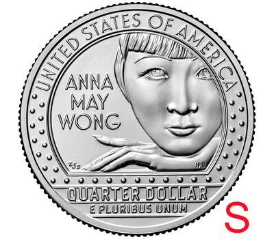 Монета 25 центов 2022 «Анна Мэй Вонг» (Выдающиеся женщины США) S, фото 1 