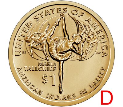  Монета 1 доллар 2023 «Мария Толчиф и американские индейцы в балете» США D (Сакагавея), фото 1 