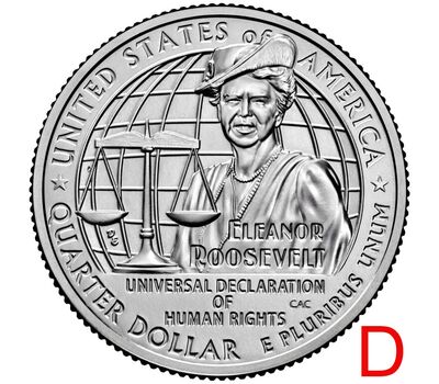  Монета 25 центов 2023 «Элеонора Рузвельт» (Выдающиеся женщины США) D, фото 1 