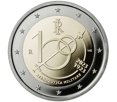  Монета 2 евро 2023 «100 лет военной авиации» Италия, фото 1 