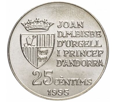  Монета 25 сантимов 1995 «ФАО — 50 лет Продовольственной программе» Андорра, фото 2 