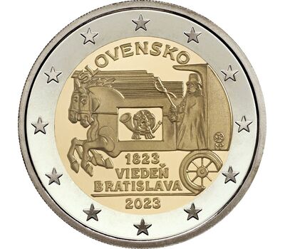  Монета 2 евро 2023 «200-летие со дня открытия конной почты на маршруте Вена-Братислава» Словакия, фото 1 
