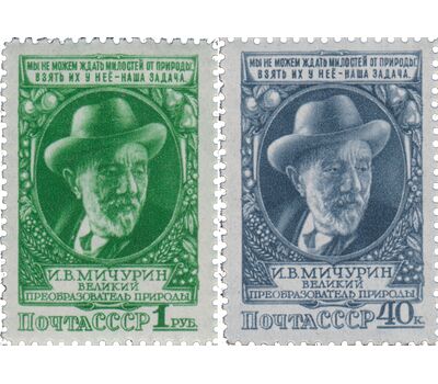  2 почтовые марки «Биолог-селекционер И.В. Мичурин» СССР 1949, фото 1 