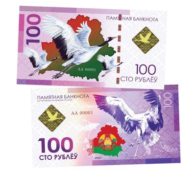  Сувенирная банкнота 100 рублей «Аисты в Полесье» Беларусь, фото 1 