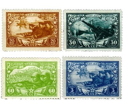  4 почтовые марки «25-летие Красной Армии и Военно-Морского Флота» СССР 1943, фото 1 