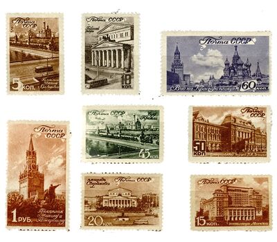  8 почтовых марок «Виды Москвы» СССР 1946, фото 1 