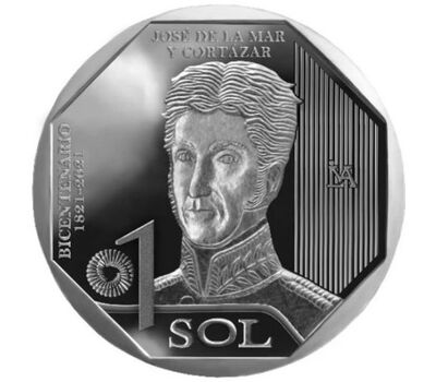  Монета 1 соль 2023 «Хосе де ла Мар и Кортасар» Перу, фото 1 