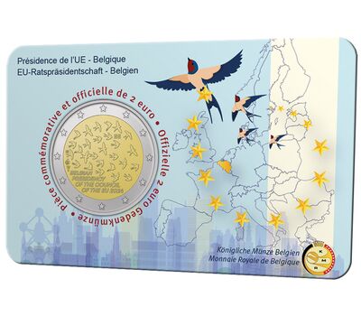  Монета 2 евро 2024 «Председательство в совете ЕС» Бельгия (в коинкарте), фото 1 