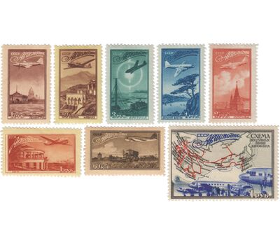  8 почтовых марок «Авиапочта. Воздушные линии аэрофлота» СССР 1949, фото 1 