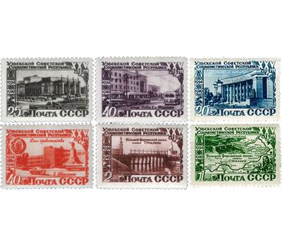  6 почтовых марок «25 лет Узбекской ССР» СССР 1950, фото 1 