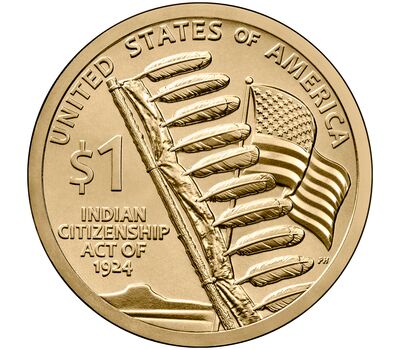  Монета 1 доллар 2024 «Закон о гражданстве индейцев» США D (Сакагавея), фото 3 