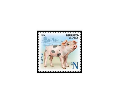  Почтовая марка «Детеныши домашних животных. Поросёнок» Беларусь 2024, фото 1 