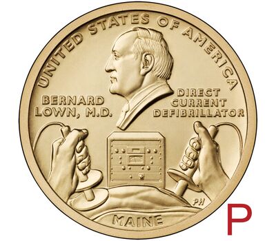  Монета 1 доллар 2024 «Дефибриллятор. Бернард Лаун. Мэн» P (Американские инновации), фото 1 