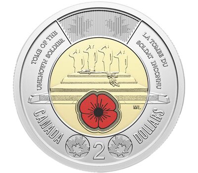 Монета 2 доллара 2025 «Неизвестный солдат. 25 лет репатриации» Канада (цветная), фото 1 