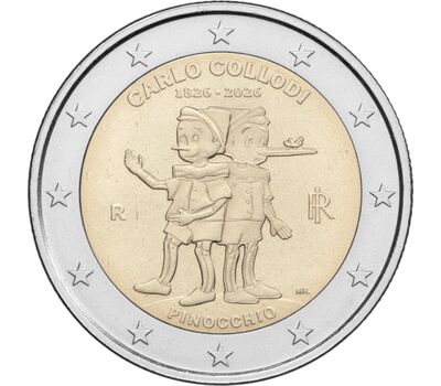  Монета 2 евро 2026 «200 лет со дня рождения Карло Коллоди» Италия, фото 1 