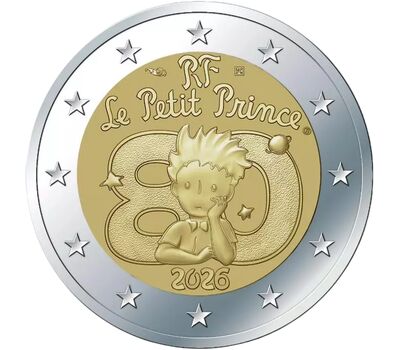  Монета 2 евро 2026 «80 лет «Маленькому принцу» Франция, фото 1 