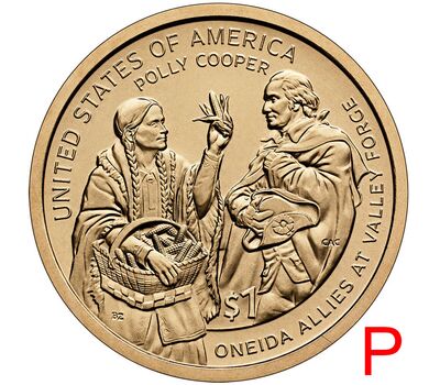  Монета 1 доллар 2026 «Полли Купер и Джордж Вашингтон» США P, фото 1 